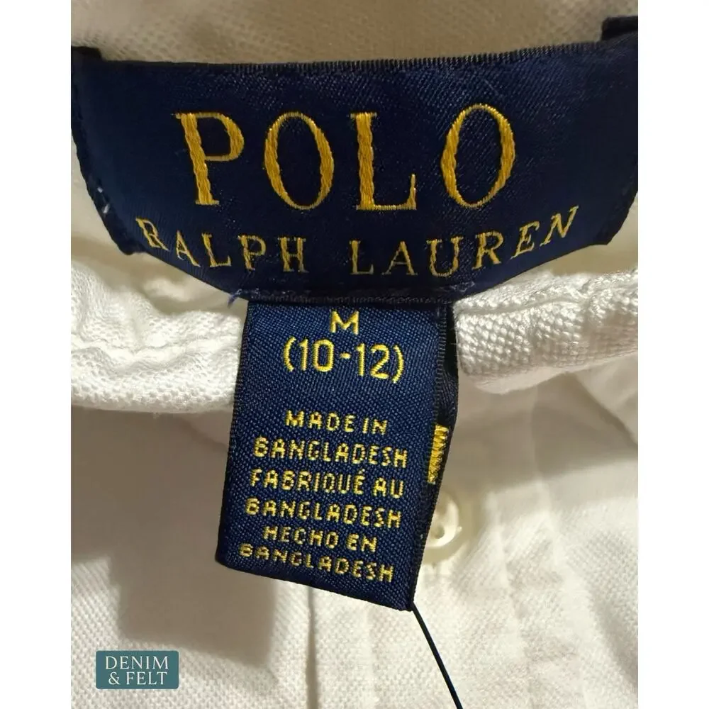 NEW Polo Ralph Lauren Boy White Pony Print Oxford Shirt Button Down Short Sleeve